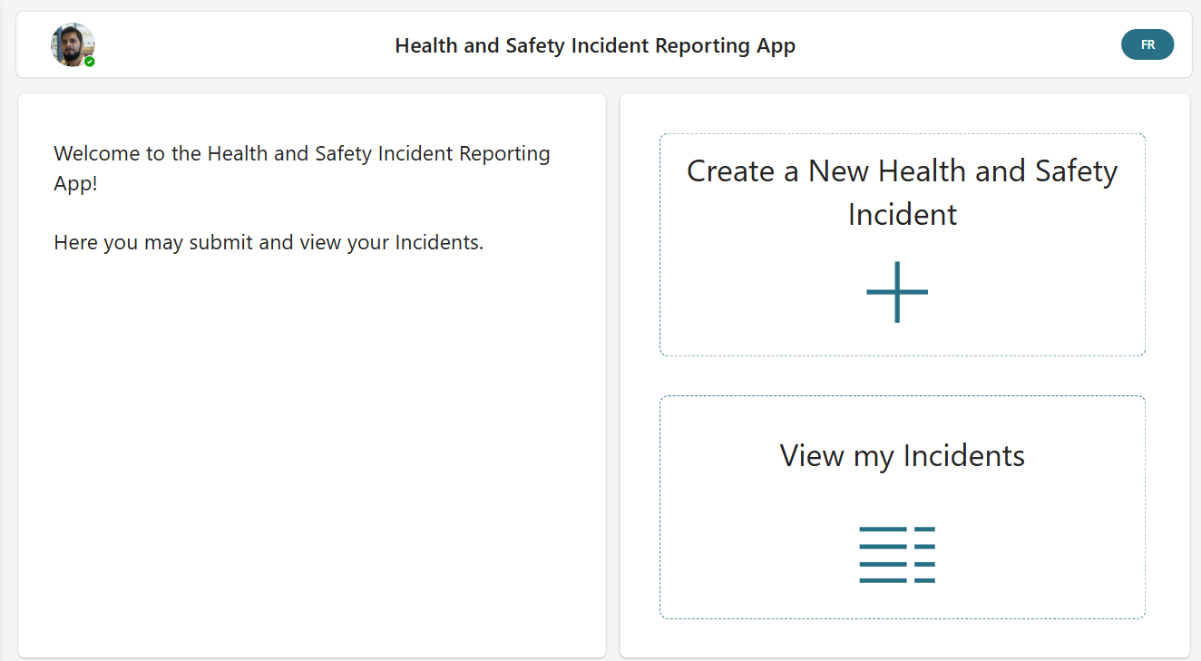 Health and Safety Incident App welcome screen