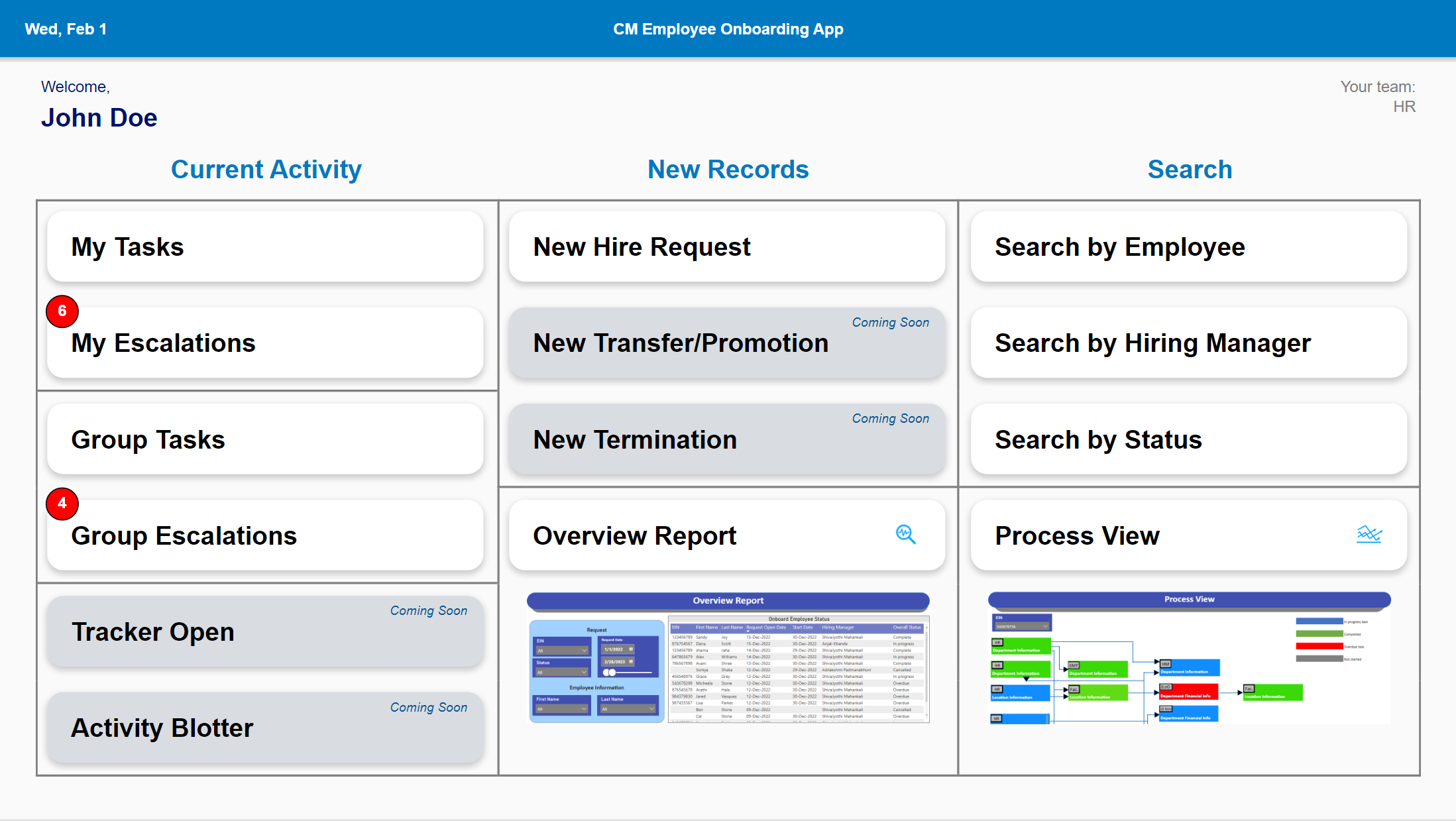 CM Employee Onboarding App home screen