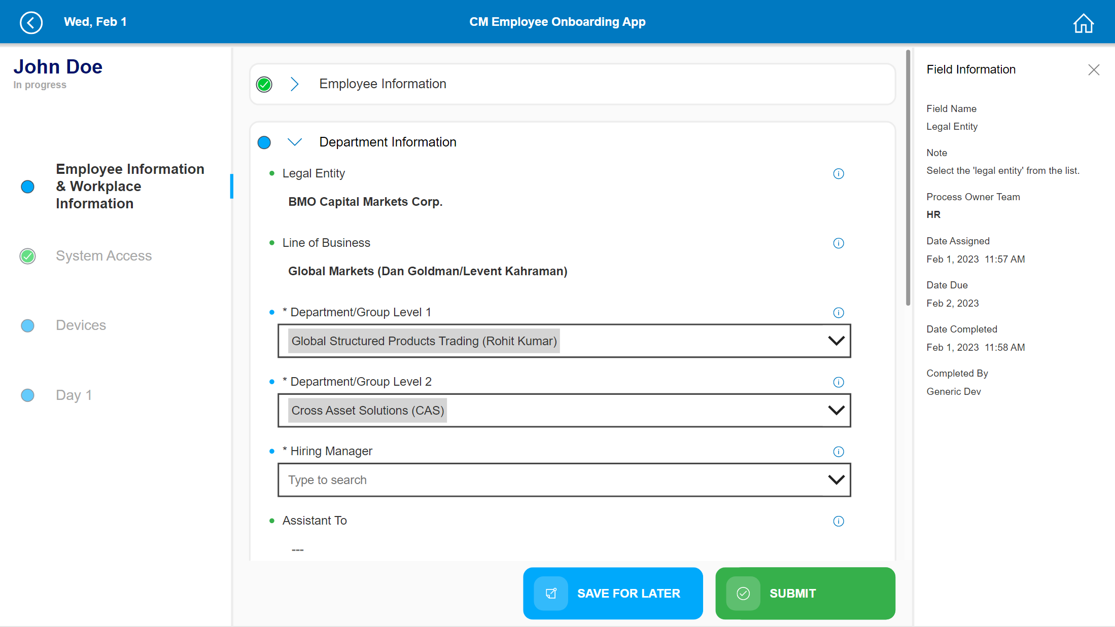 Task update screen for the onboarding app